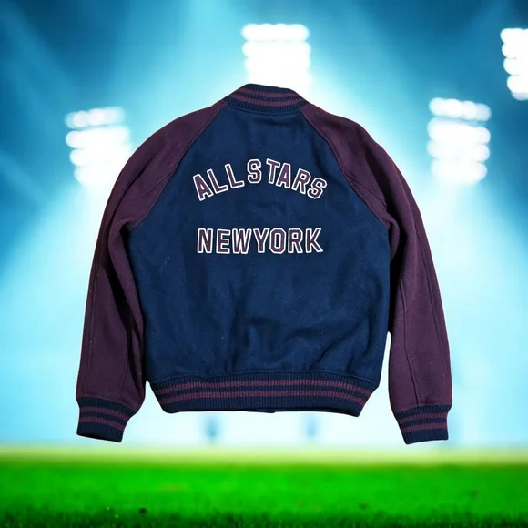 Polo by Ralph Lauren Men's Varsity Jacket - Burgundy and Navy - Picture 2 of 5